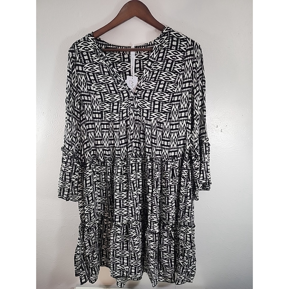 NY Collection Tribal Print Tiered Dress Size M NWT